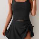 Eomenie Tankini Swimsuit for Women Tummy Control Two Piece Bathing Suit High Waisted Tank Top with Swim Skirt (Black, XL)