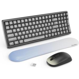Wireless Transparent Keyboard and Mouse Combo with Soft Wrist Rest, Nowlike Ergonomic Full-Size with Clear Keycaps, Compatible with Windows and PC, Perfect for Home and Office.Black