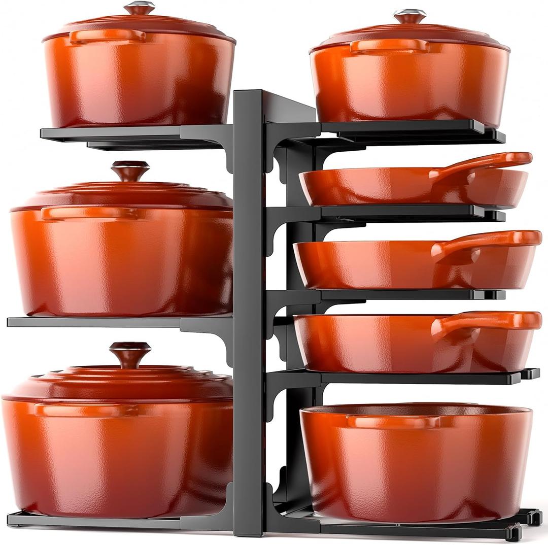 MUDEELA 8-Tier Pots and Pans Organizer under Cabinet, Adjustable Heavy Duty 120LBS Pot and Pan Organizer Rack inside Cabinet for Kitchen Organizer Cast-iron Pans, Heavy Skillets Griddles, Shallow Pots (HeavyDuty-15.94"H-Black)