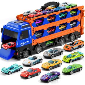 Large Truck Toys for Toddlers 1-3 2-4 3-5 4-7 Years Old Boys Kids, Transport Truck with 24 Pcs Die-Cast Cars, Toy Gifts for 3 4 5 6 Year Old Boys, Toddler Gift Toys for Ages 3-5 4-7