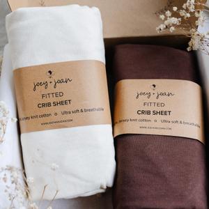 Joey + Joan Fitted Crib Sheets 28 x 52  Compatible with Standard Crib Mattress and Toddler Bed  100% Jersey Cotton  Cream + Brown  2 Pack