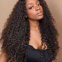 28 Inch Curly Wig Human Hair With Drawstring 250 Density Deep Wave Lace Front Wigs Human Hair Pre Plucked Virgin Remy Hair 5x Longer Lifespan 13x6 HD Lace Frontal Wigs Natural Black