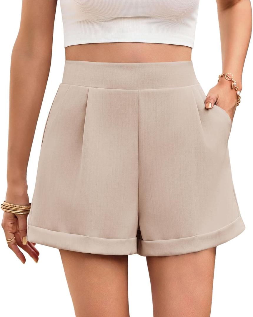 Cicy Bell Women Summer Wide Leg Shorts Dressy Casual High Waisted Bermuda Lightweight Linen Shorts (XX-Large, Khkai)