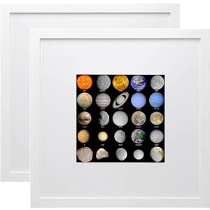 Egofine 14x14 White Picture Frames Set of 2, Matted to Fit 8x8 Pictures or 14x14 Pictures without Mat Covered by Plexiglass Wooden Square Photo Frame Poster Frame for Wall Hanging White