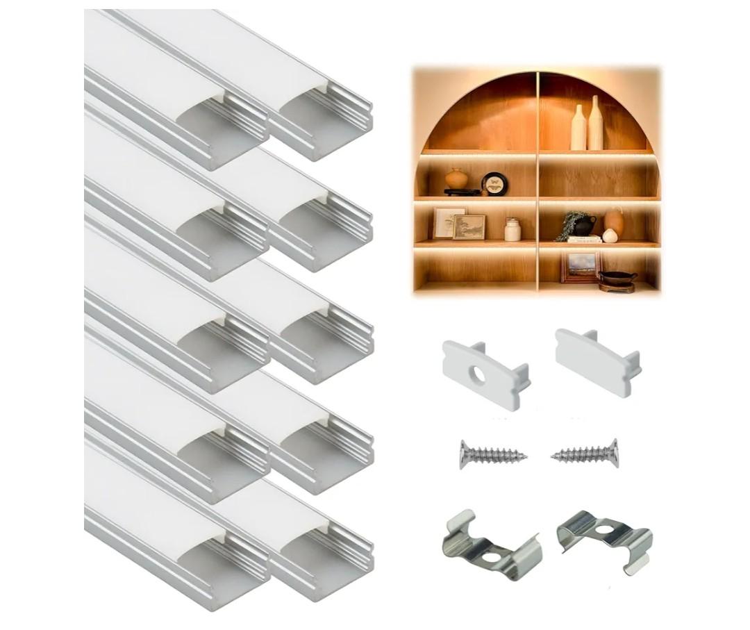 9Pack 8FT LED Channel Aluminum U Shape Silver LED Strip Diffuser Channel with Milky White Cover Easy Installation U1SW WW 2M