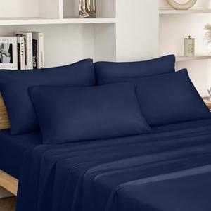 HOMEIDEAS Queen Size Bed Sheets - 6 Piece Set (Navy) - Extra Soft Brushed Microfiber 1800 Bedding Sheets, Deep Pocket, Wrinkle & Fade Free