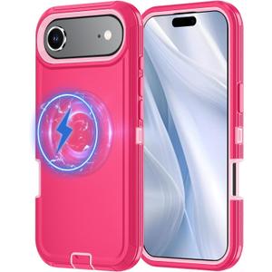 Case Compatible with iPhone 17 Air Case Heavy Duty Shockproof 3-Layer Full-Body Protection Rugged Cover [Compatible with Magsafe] (Pink)