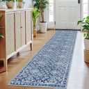 Vintage Washable 2x8 Runner Rug Non Slip, Denim Blue White Hallway Runner Rug, Super Soft Kitchen Runner Rug, Printed Faux Wool Thin Carpet Runner for Entryway Indoor Laundry Room Bedroom