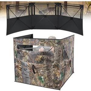 See Through Hunting Blind, 3/4 Panel Ground Blinds for Deer Hunting with Carrying Bag, Pop Up Camouflage Panel Blind Tent for Deer Duck Turkey Hunting (3 Panel(1-2 Person))