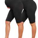 Womens Maternity Yoga Shorts Over The Belly Pregnancy Workout Athletic Running Biker Shorts Comfy Stretchy (Medium, 2 Pack-black/Black)
