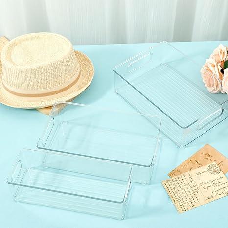 US 6Pcs Clear Stackable Storage Bins with Handles Portable Pantry Organizer Box Sturdy Pantry Organizers and Storage Bins Snack Containers Fridge Organizer, Size 10 in x 6 in