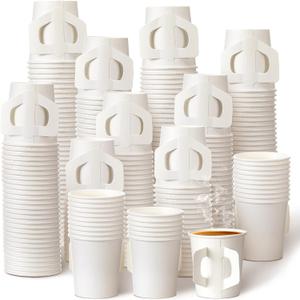 Funtery 100 Count 4 oz Disposable Espresso Cups Bulk with Handles White Disposable Paper Cups for Coffee Espresso Tea Hot Cold Drinking Beverage Cocoa Juice Birthday Events Party Office Supplies