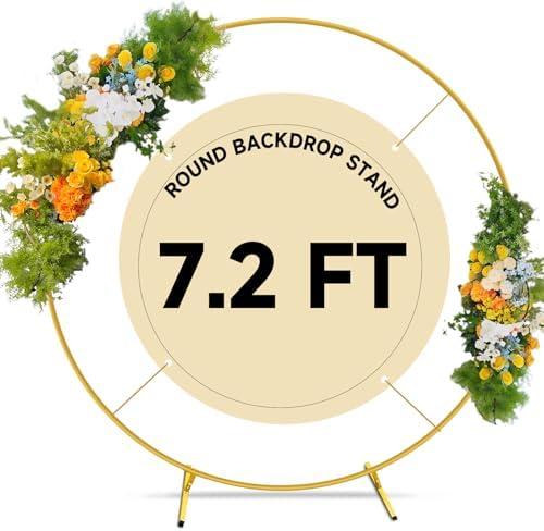 7.2ft Round Backdrop Stand Circle Gold Balloon Arch Metal Wedding Backdrop Ring Stand Frame for Party Birthday Baby Shower Flower Decorations Ceremony Anniversary Bridal