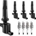 Ignition Coil Pack Spark Plugs Combo fit for 2.0 2.3 Ford Escape Focus Transit Connect 2004 2005 2006 2007 2008 2009 2010 2011, 04 05 Mazda 3 6 Tribute Mercury Mariner, FD505 DG504, 4pcs