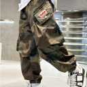 GORGLITTER Boy's Camo Cargo Pants Joggers Baggy Fall Elastic Waist Wide Led Casual Hunting Pants with Pockets 2025 Army Green 10 Years