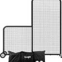 Anova L Screen Baseball Net for Batting and Pitching with 2 Basic Baseballs and Carry Bag Included, Baseball & Softball Screen, 7x7ft with Wheels Pitching Net, Black
