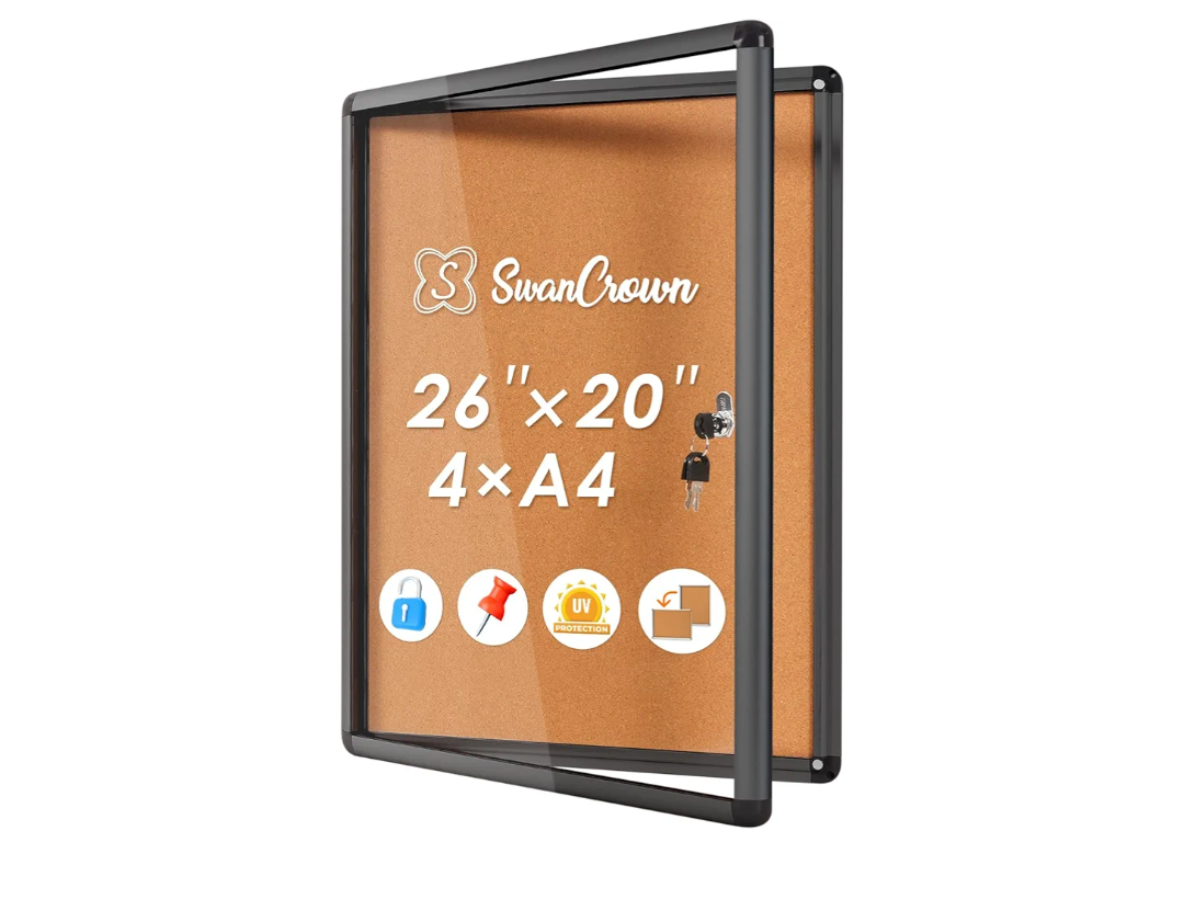 Lockable Bulletin Board Notice Pin Cork Boards Tamper Proof Message Board for Photos Memos,26x20inch (4xA4)