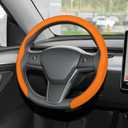 frani Leather Steering Wheel Cover, Universal 15 Inch Premium Non-Slip Steering Wheel Cover Orange