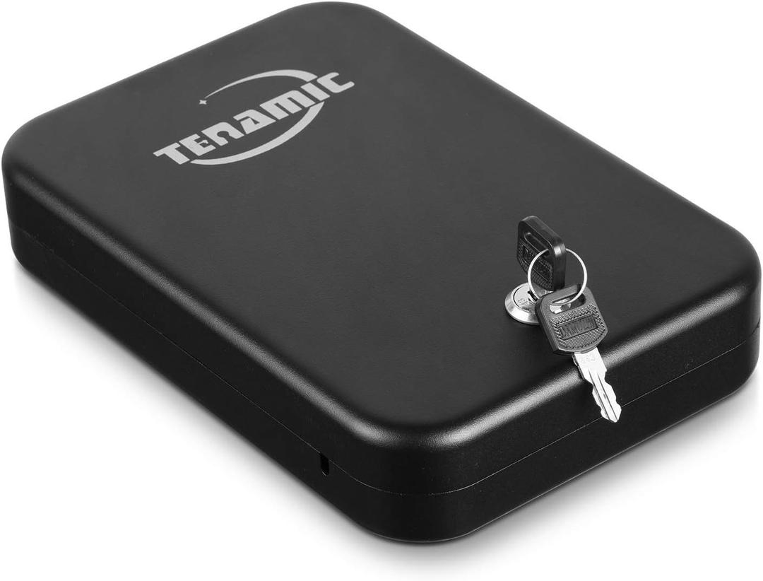 Tenamic Pistol Safe, Portable Travel Gun Safe, Solid Steel Handgun Lock Box for Home, Gun Safes for Car, Black