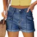 StunShow Women's Denim Shorts Mid Waist Jean Short (Blue, XL)