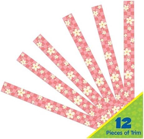 Eureka 845691 S'Cool Era Flower Power Decorative Classroom and Bulletin Board Trim for Teachers, 2.25" Wide with 37 Feet Total, 12 Strips (Pack Of 6)