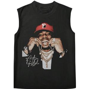 Men's Vintage Graphic Tank Tops Crew Neck Sleeveless Cut Off Shirts Streetwear (M)