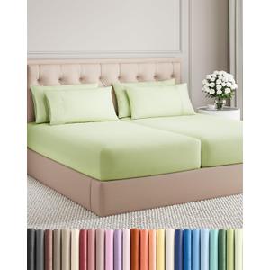 Split King 7 Piece Sheet Set - Comfy Breathable & Cooling - Soft Hotel Luxury Bedding Set with 8-16 Inch Deep Pockets - 1 Flat & 2 Fitted Sheet & 4 Pillowcases - Wrinkle Free & Easy Care - Light Sage