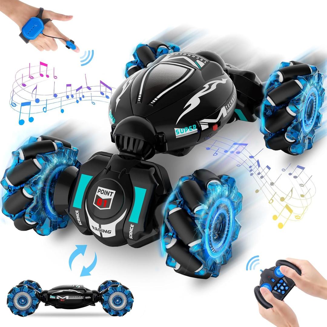 RC Cars, Gesture Sensing Stunt Car Toys for Boys Girls 6-12 Year Old, 2.4Ghz 4WD Hand Remote Control Toy 360 Rotate Transform Off-Road Drift with Lights Music, Birthday Xmas Gifts for Kids (Black)