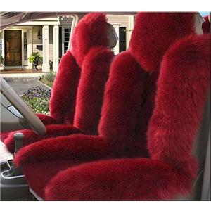A Pair 50% Genuine Sheepskin Fur Car 2 Front Seat Covers Set Winter Warm Universal Wine Red
