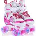TOMSHOO Roller Skates for Girls Kids Child Beginners, 4 Size Adjustable Light up Wheels Fun Illuminating Purple Pink Skates for Boys Toddlers Patines para nias (Small - Little Kid (10C-13C))
