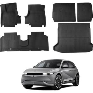 Ecarzo Floor Mats Compatible with Hyundai Ioniq5 Limited 2025-2021 Accessories All-Weather Front Rear Cargo Liner Full Set Heavy Duty Trunk Protection Backrest Mats Slide Console Version (6 PCS) (2021-2025 Hyundai IONIQ 5)
