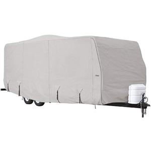 Eevelle Goldline Travel Trailer RV Cover - Waterproof, Heavy Duty, Marine Grade, UV Protection, Durable, Breathable, Anti Rot - Tan - Gray 294 x 102 x 104 Inches