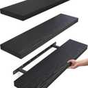 BAYKA Floating Shelves for Wall, 22.5 inches Wall Mounted Rustic Wood Shelves for Bathroom, Bedroom, Living Room, Floating Shelves for Books/Storage/Decor (Black,Set of 3) (A. Black - Universal Classic Style)