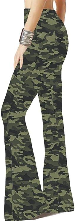 WSPLYSPJY Women's Print Stretch Bell Bottom Flare Palazzo Pants Trousers Camouflage M