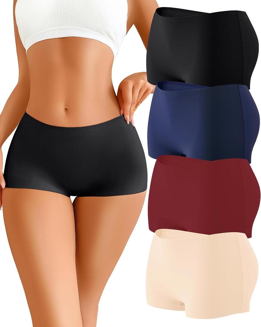 CUTE BYTE Womens Seamless Boy Shorts Underwear Soft Stretch No Show Boxer Shorts Briefs Panties for Ladies 4 Packs (M)