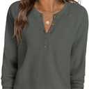 ANRABESS Women's Long Sleeve Waffle Knit Shirts Dressy Casual Loose Button Up V Neck Henley Tops 2025 Fall Basic Tee Blouse, Small