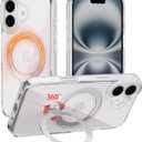 for iPhone 16 Case Clear with 360Spin Magnetic Stand, Compatible with MagSafe, Military-Grade Slim Hard Protective Cover Kickstand & CD Ring Holder,6.1"