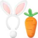 Crowye 3 Pcs Bunny Costume Set Plush Bunny Ear Headband Rabbit Tail Carrot for Women Adults Halloween Cosplay Party