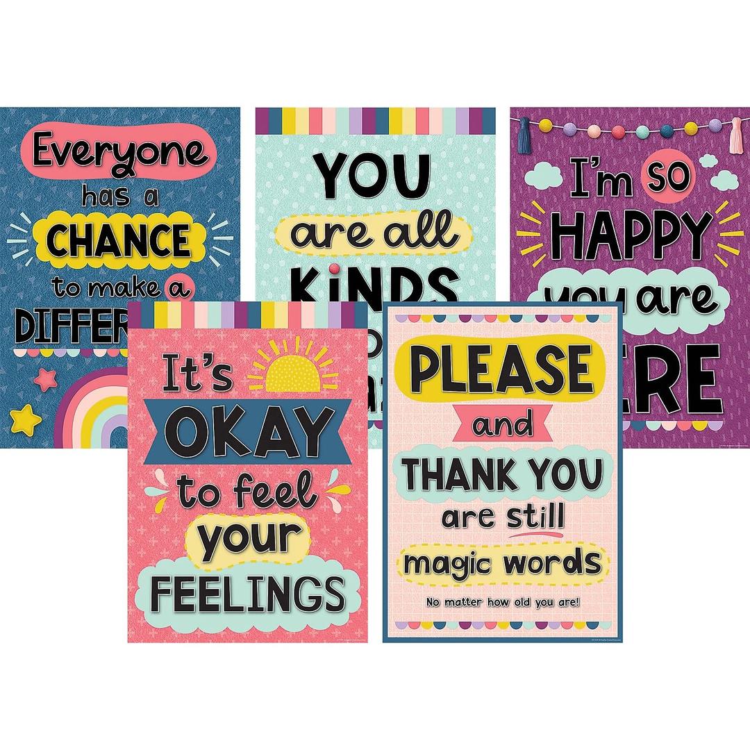 Teacher Created Resources Oh Happy Day Poster Pack, 5 Posters,  This positive posters measure 13-3/8" x 19", Colorful designs