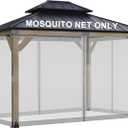BPS 10' x 13' Gazebo Universal Mosquito Netting Screen Replacement, 4-Panel Screen Walls with Double Zippers for Outdoor Patio, Gray (Mosquito Net Only)