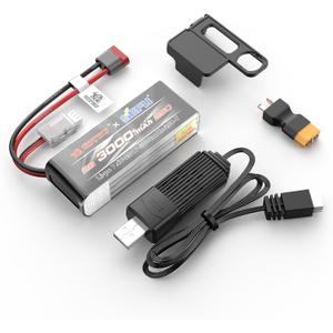 MJX 2S3000 Angry Snail RC Battery 2S 7.4V 3000 mAh 25C LiPo Battery with USB, Spare Parts for 14303, 16207, 16208, 16210, 14210, 14209, 14301, 14302, 14211