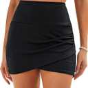 GRAPENT Women's High Waisted Bikini Swim Skirt Bottoms Ruched Ribbed Bathing Suit Skirts Tulip Tankini Swimsuit Bottom (Black)