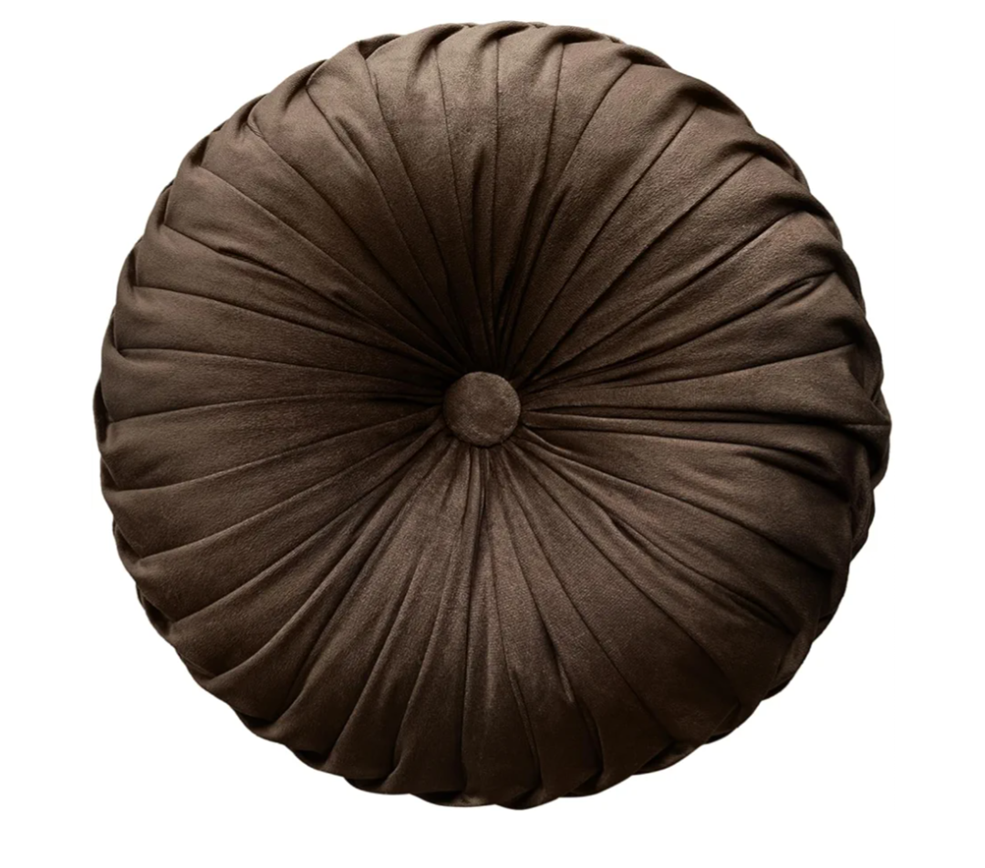 Round Throw Pillow Velvet Home Decoration Pleated Round Pillow Cushion for Couch Chair Bed Car (Brown)