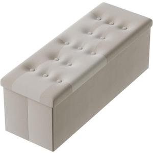 PRANDOM Jumbo Ottoman with Storage [1-Pack] Velvet Folding Small Square Foot Stool with Lid for Living Room Bedroom Coffee Table Dorm Beige 43x15x15 inches