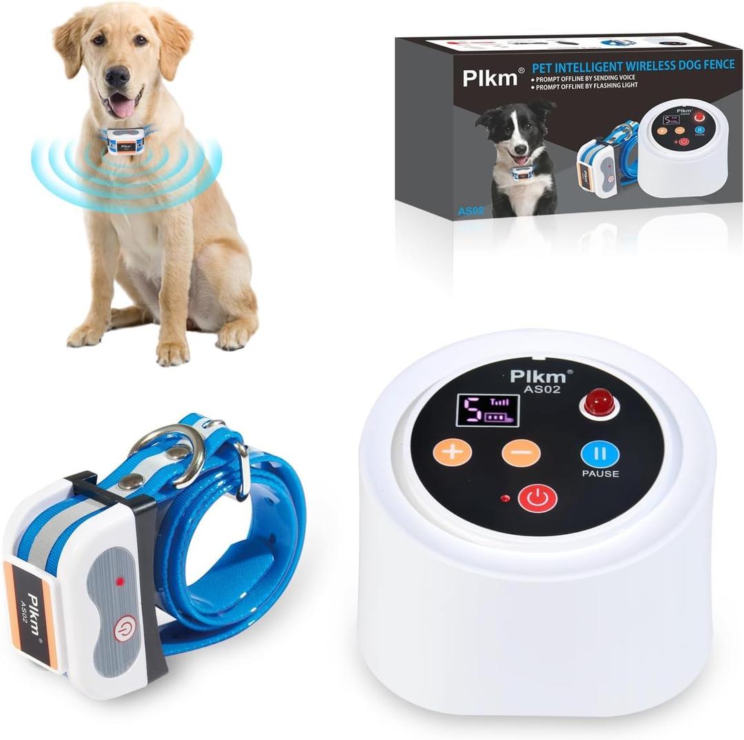 Plkm Wireless Dog Fence Pet Electric 2026 Newest Intelligent Containment System, Dog Out of Range Reminder Transmitter AI Smart Alarm, 360 Strong Signal Coverage, Display Receiver Battery Level