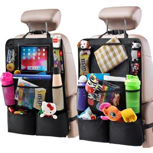 Helteko Backseat Car Organizer, Kick Mats Back Seat Protector with Touch Screen Tablet Holder, Back Seat Organizer for Kids, Travel Accessories with 9 Storage Pockets 2 Pack, Black