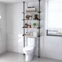 Lilyvane 4 Tiers Over Toilet Storage, 97 to116 Adjustable Tension Pole Over Toilet Bathroom Organizer, Standing Bathroom Shelves Over Toilet for Showers,Black