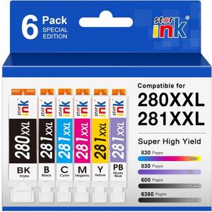 PGI-280XXL CLI-281XXL Replacement for Canon 280 and 281 Ink Cartridges Compatible for Canon TR8620a Ink Cartridges Work for TS9120 TS8120 TS8220 TS8320 TR8620 TR8520 (PGBK,BK,C,M,Y,PB) 6 Color Pack