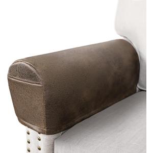 ANARACHON Leather Look Couch Arm Covers Set of 2 Armrest Covers for Sofa Chair Arm Protectors Stretch Armchair Slipcovers with Pockets Washable Spandex Fabric (Medium, Brown)