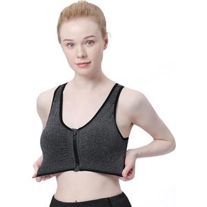 Women's Zip Front Sports Bra Wireless Post-Surgery Bra Active Yoga Sports Bras, 2 Pcs, Grey & Black,SIZE XXL